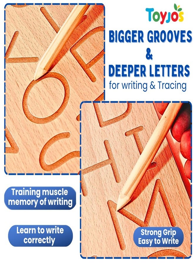 TOYJOS Wooden Alphabet Tracing Board with Stylus Pen | Kids Educational Double-Sided ABC Capital and Small Letters Board Toys | Reversible Montessori English Alphabets Learning Writing Slate (Age 2+) - Image 4